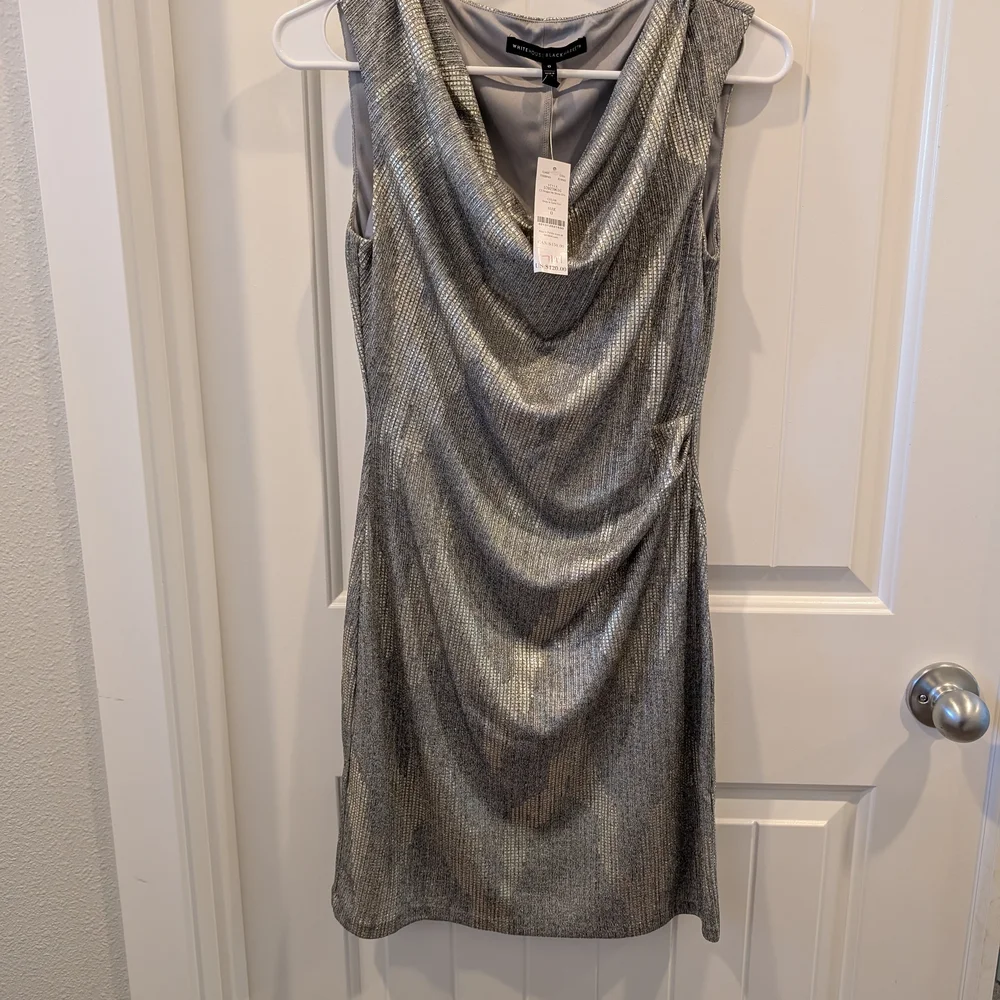 White House Black Market Shimmering Silver Mini Dress - Picture 3 of 6